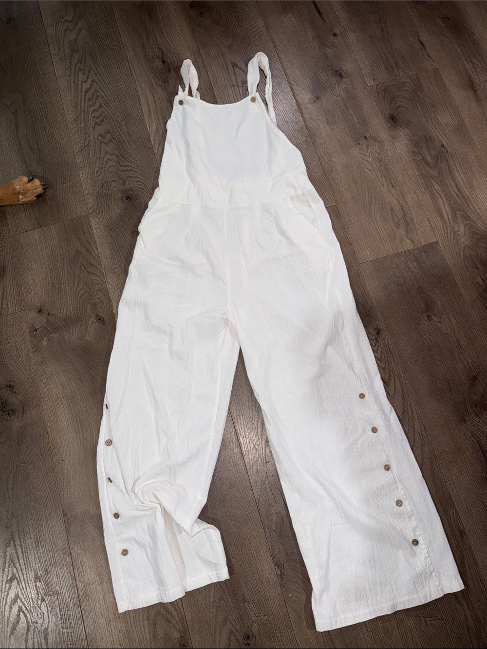 White Button-Side Overalls